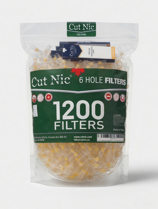 Cut Nic 6 Hole Disposable Filters - 1200 Per Pack Including 4 Travel Cases