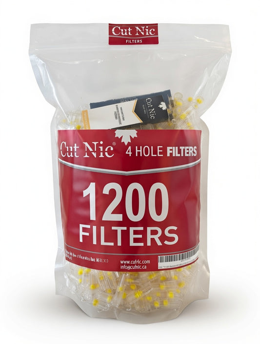 Cut Nic 4 Hole Filters 1200 pack - 4 Travel Cases - Fits Regular & King Size
