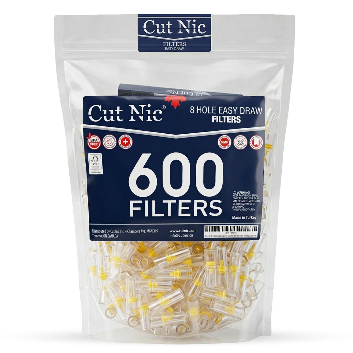 Cut Nic 8 HOLE EASY DRAW Cigarette Filters 600 pack - 2 Travel Cases - Fits Regular & King Size