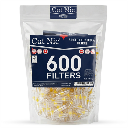 Cut Nic 8 HOLE EASY DRAW Cigarette Filters 600 pack - 2 Travel Cases - Fits Regular & King Size