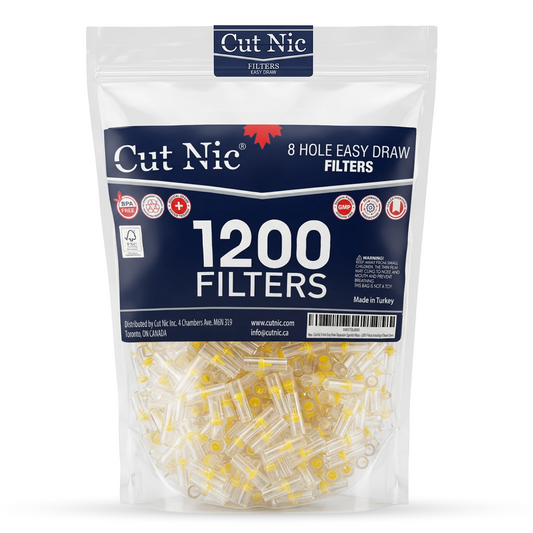 Cut-Nic 8 HOLE EASY DRAW Filters 1200 pack - 4 Travel Cases - Fits Regular & King Size